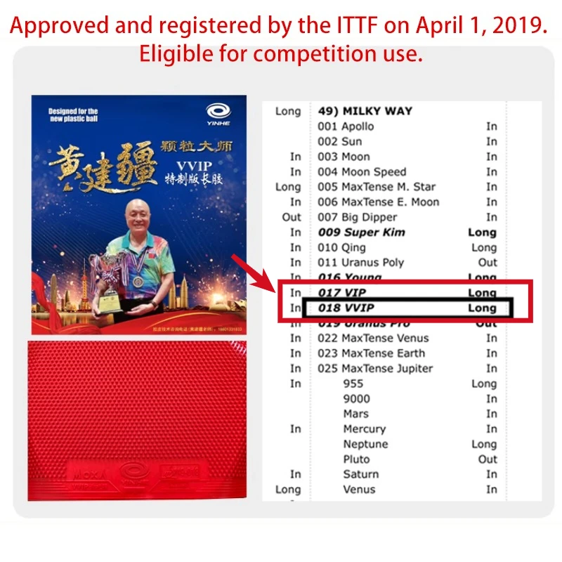 YINHE VVIP Maste Long Pips Taf - Table Tennis Club recensie en prijs